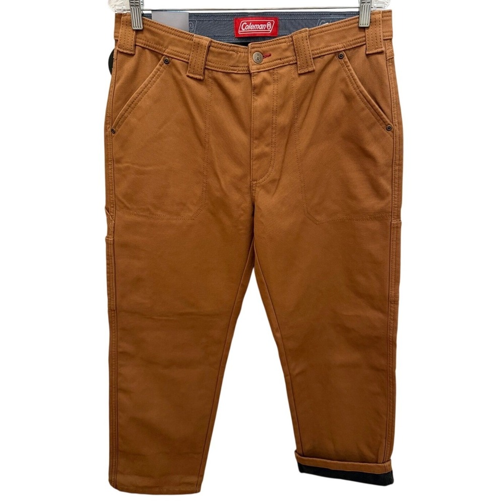 Coleman Mens Fleece Lined Utility Canvas Pants Toffee Brown 32x30 NWT SACF5P5744